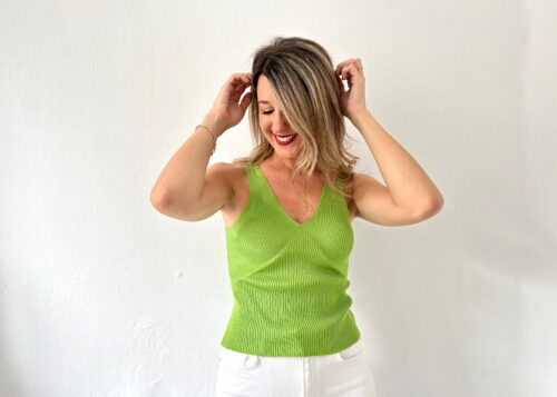Top canalé verde