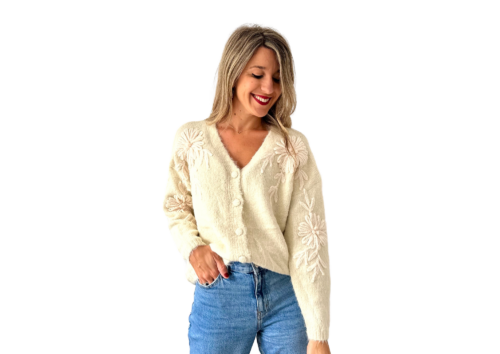 Chaqueta en pico beige bordada