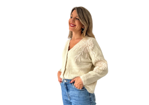Chaqueta en pico beige bordada