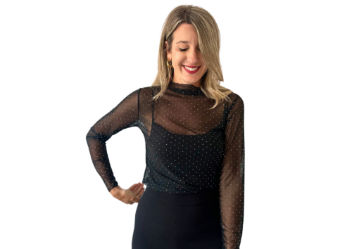 Top transparente negro con brillos