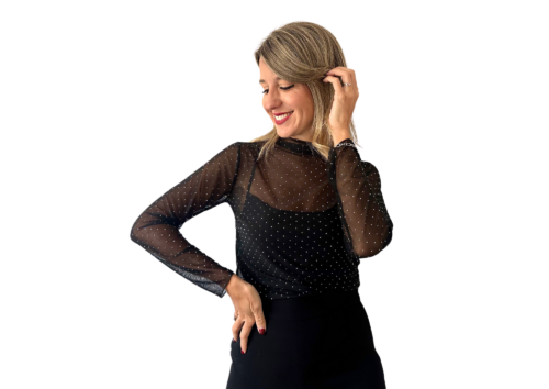 Top transparente negro con brillos