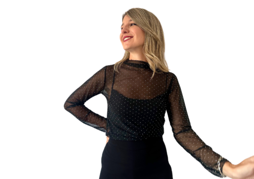 Top transparente negro con brillos