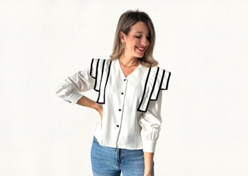 Camisa blanca ribete negro