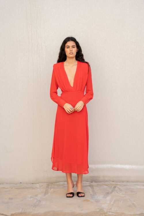 Vestido midi gasa rojo