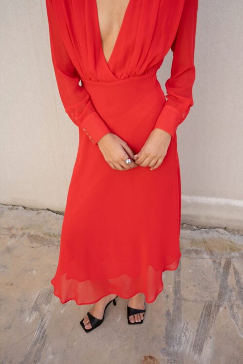 Vestido midi gasa rojo