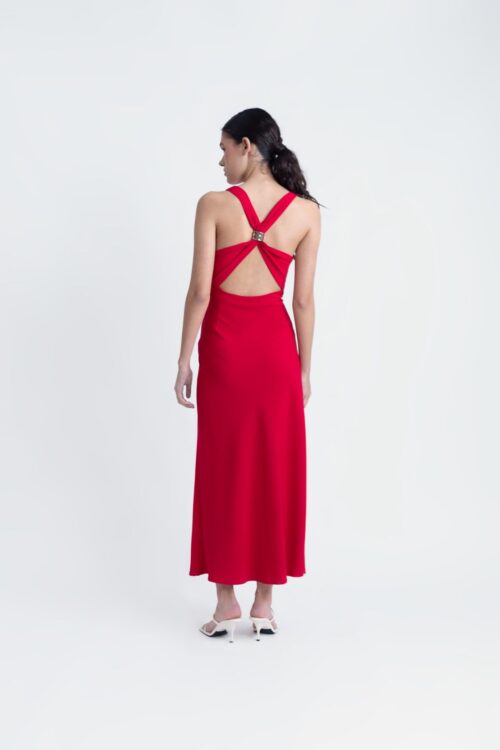 Vestido rojo aplique espalda