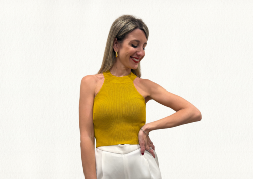 Top canalé mostaza
