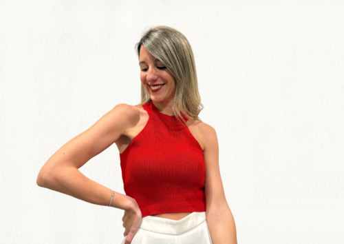 Top canalé rojo