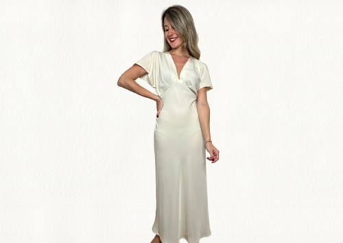 Vestido V blanco roto