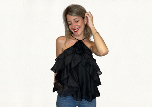 Top volantes negro