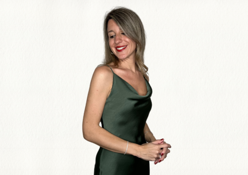 Vestido raso verde botella
