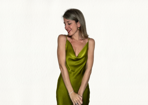Vestido raso verde lima