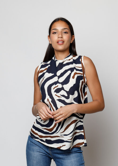Top fluido print azul