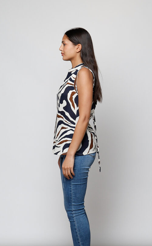 Top fluido print azul
