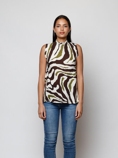 Top fluido print marrón y verde oliva