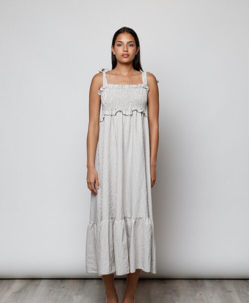 Vestido rayitas beige