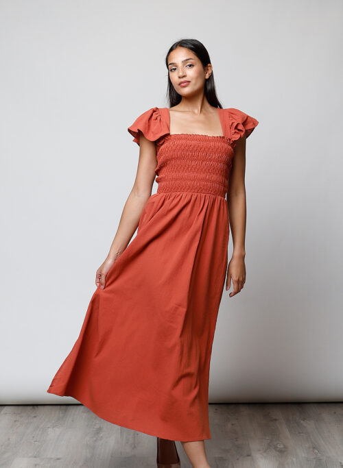 Vestido nido de abeja teja