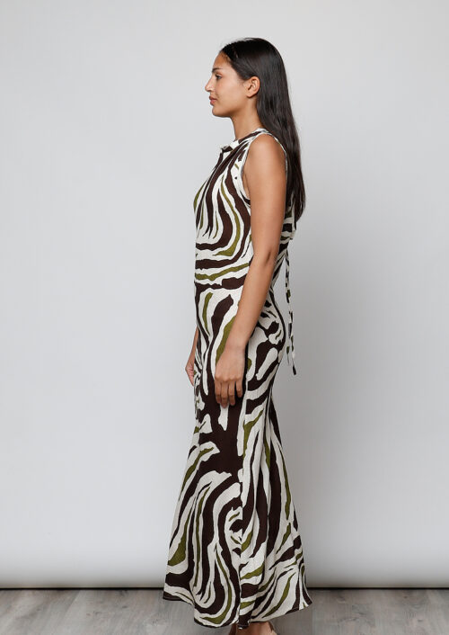Vestido print marrón y verde oliva