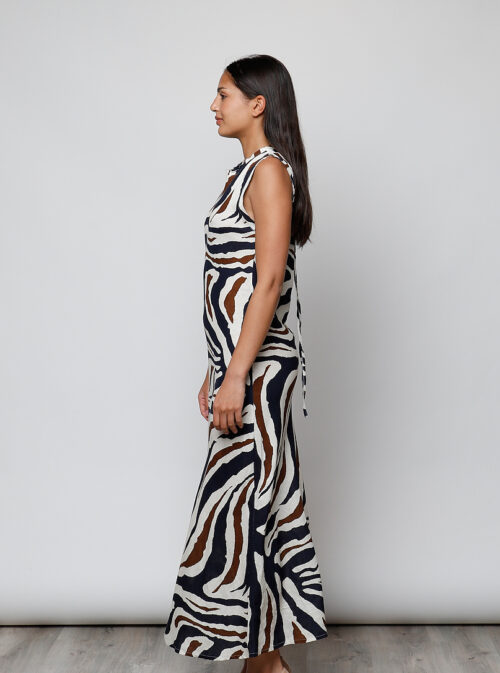 Vestido print azul y marrón