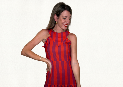 Vestido multirayas fucsia-rojo