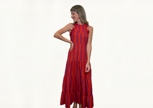 Vestido multirayas fucsia-rojo