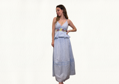 Conjunto rayas azul con bordado