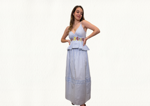 Conjunto rayas azul con bordado