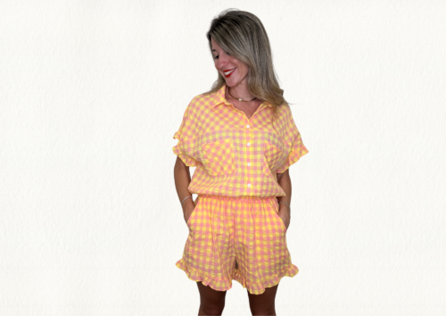 Conjunto vichy amarillo y rosa