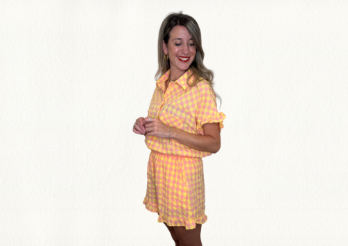 Conjunto vichy amarillo y rosa