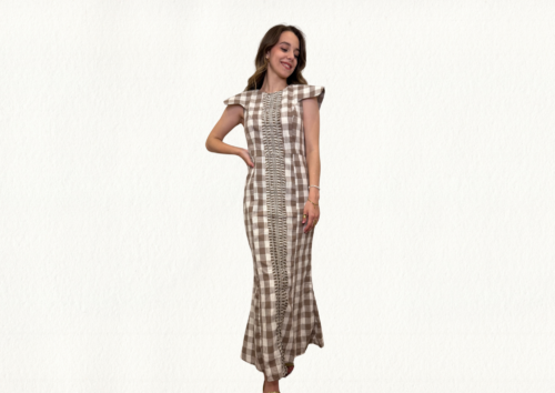 Vestido vichy beige