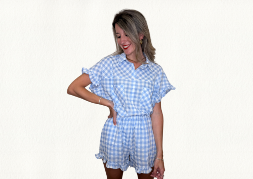 Conjunto vichy azul y blanco