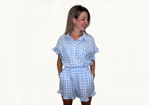 Conjunto vichy azul y blanco