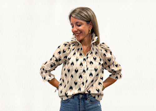 Blusa print étnico cuello chimenea
