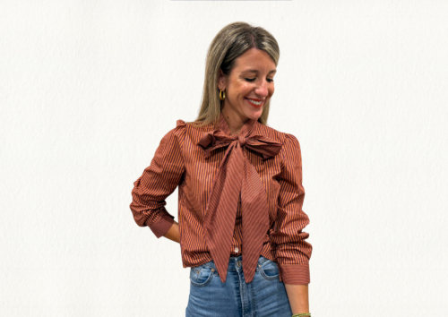 Blusa rayas burdeos con lazada