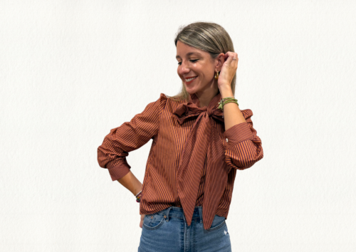 Blusa rayas burdeos con lazada