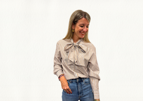 Blusa rayas azul y marrón