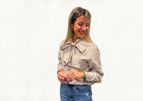 Blusa rayas azul y marrón