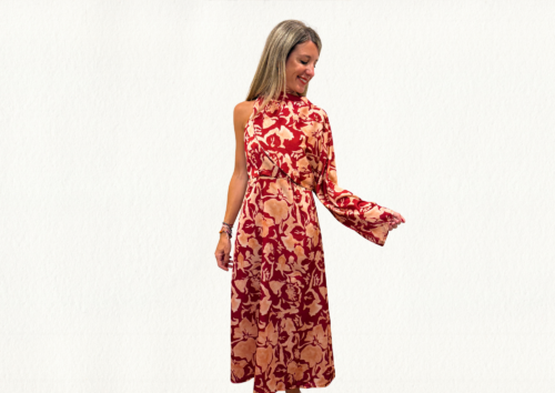 Vestido fluido estampado burdeos