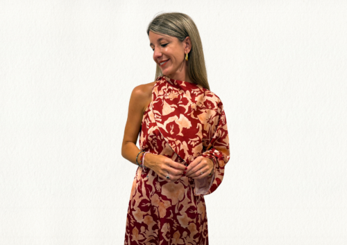 Vestido fluido estampado burdeos