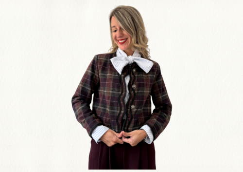 Chaqueta estampada cuadros burdeos