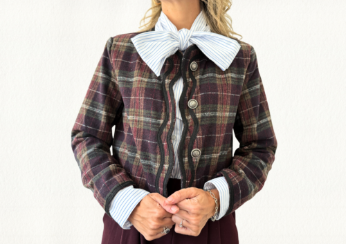 Chaqueta estampada cuadros burdeos