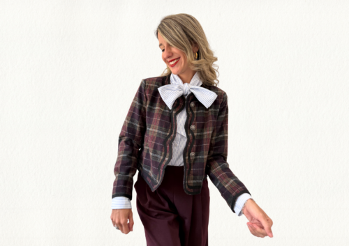 Chaqueta estampada cuadros burdeos