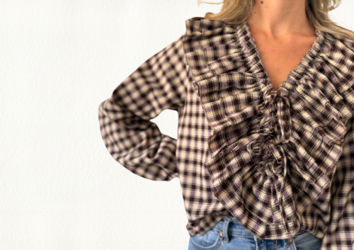 Camisa volantes cuadros burdeos