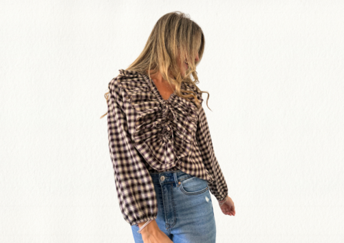 Camisa volantes cuadros burdeos