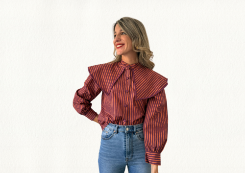Camisa rayas babero naranja y burdeos