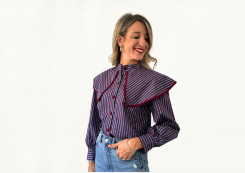 Camisa rayas babero azul y burdeos