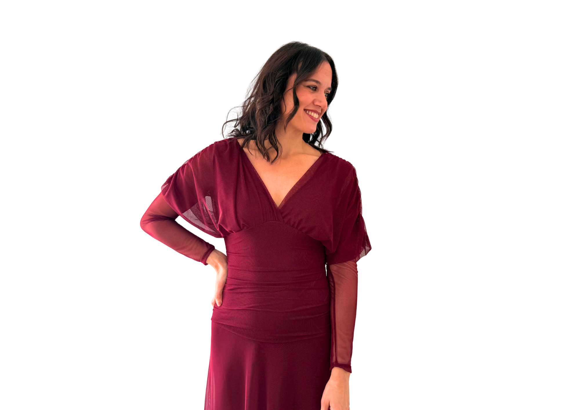 Vestido gasa burdeos