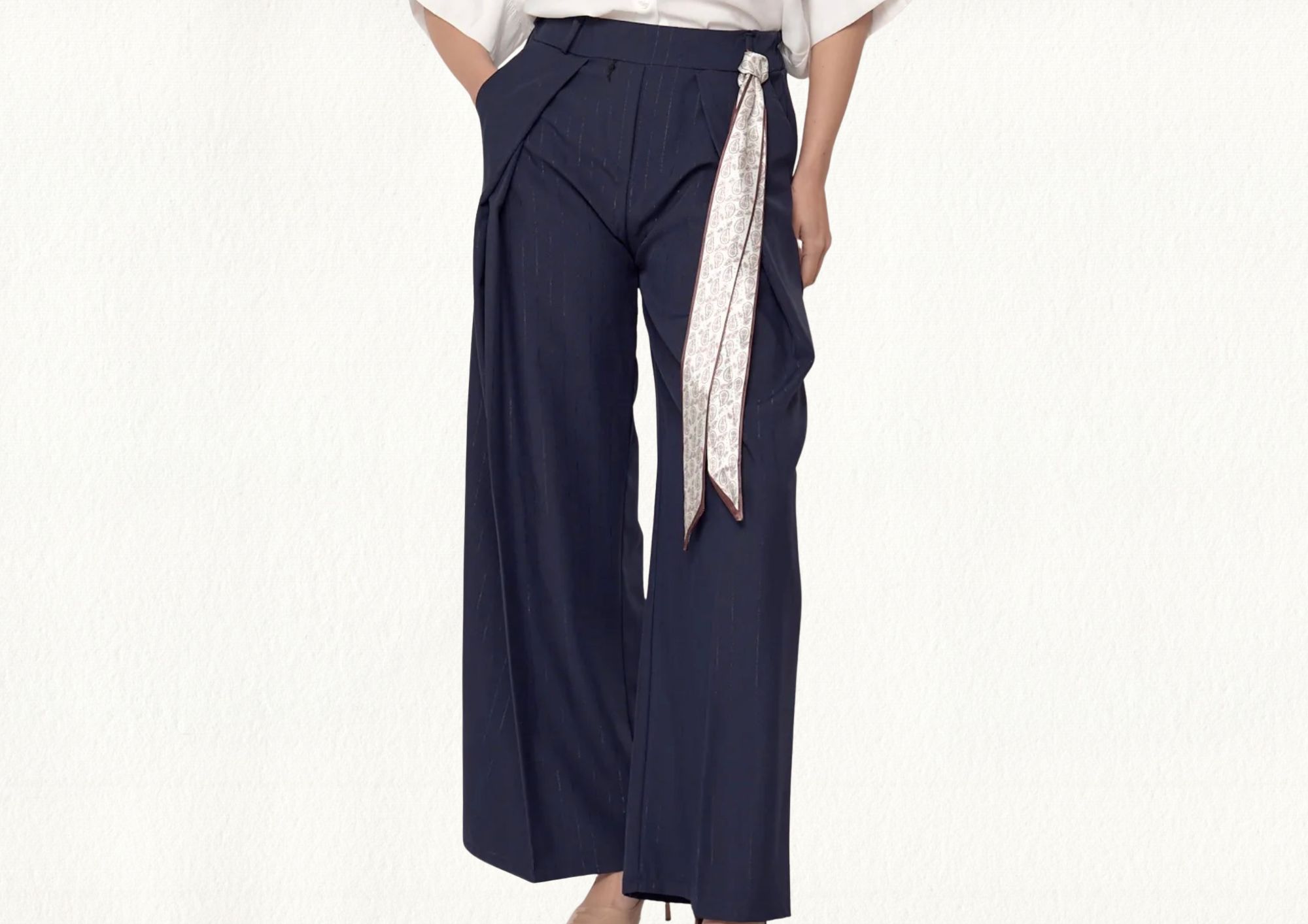 Pantalón fluido palazzo azul marino
